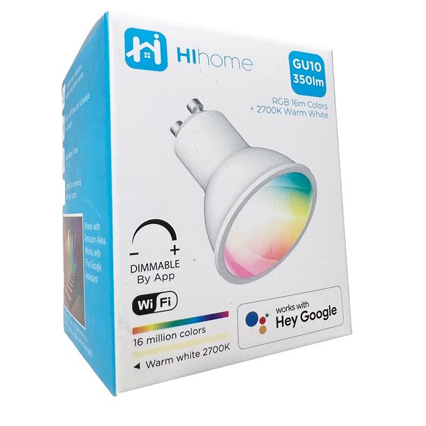 Hihome Smart LED WiFi GU10 RGB 16M farver + Varm hvid 2700K GU10 WAL-RGBWGU10  